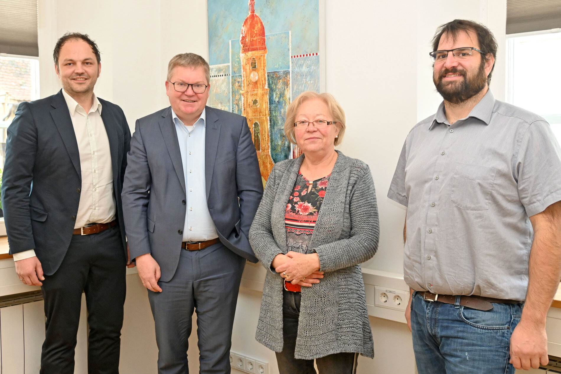 Foto von Oberbürgermeister Michael Cerny mit Michael Trummer, Marianne Gutwein und Tim Saborowski
